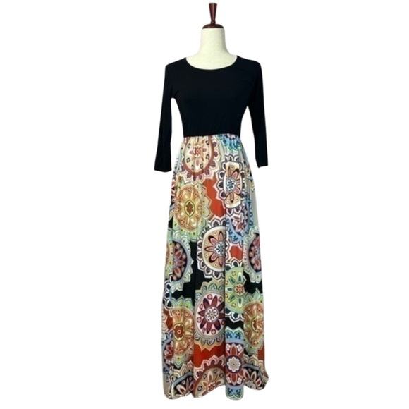 Colorful Maxi Dress with Black Top - Picture 1 of 12